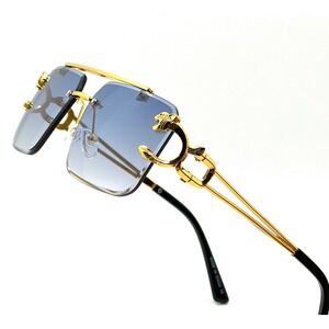 Men's Luxury Sky Blue Tint Square‎ Gold Frame Rimless Hip Hop Fashion Sunglasses